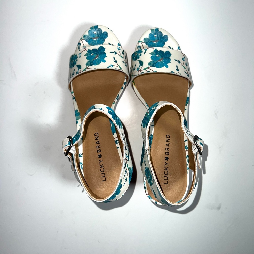 Lucky Brand Floral Heeled Sandals - White and Blue - Picture 6 of 9
